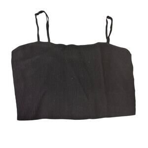 Babaton Black Ribbed Stretch Knit Crop Top Tank Cami Large Minimalist NWT